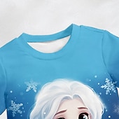 cheap Girl&#039;s 3D Cartoon-Girls&#039; 3D Snowflake Princess Tee &amp; Pants Pajama Sets Short Sleeve 3D Print Summer Active Fashion Cute Kids 3-12 Years Crew Neck Home Causal Indoor Regular Fit