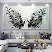 cheap Animal Paintings-Handmade Original Angel Wing Oil Painting On Canvas Wall Art Decor Abstract Minimalist black Painting for Home Decor With Stretched Frame/Without Inner Frame Painting