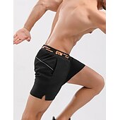 お買い得  メンズアクティブショーツ-男性用 ランニングショーツ ジムショーツ お出かけ 週末 高通気性 速乾性 弾性ウエスト 2 イン 1 平織り ショート 体操服 カジュアル アクティブウェア ブラック ホワイト
