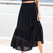 preiswerte Wesentliche Falsche Unterteile-Damen Basic Lässig Maxi Hohe Taille Röcke Einfarbig Tasche Alltagstauglich Wochenende Schwarz Weiß Sommer Baumwolle und Leinen