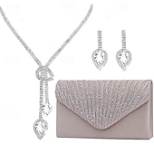 cheap Wearable Accessories-Bride Jewelry Set Tassel Earrings Water Drop Necklace Women&#039;s Silk Hot Diamond Dinner Bag Three Piece Set Women&#039;s