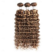 cheap 3 Bundles Human Hair Weaves-Ishow Highlight Deep Wave Bundles P4/27 Ombre Brown Human Hair Bundles 3/PCS Brazilian Remy Human Hair Extensions For Women