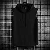 billiga Gym-toppar-Herr Linne Undertröjor Ärmlös tröja Ärmlös Huva Sommar Slät Mode Designer Grundläggande Semester Gata Utekväll Svart Vit Blå Topp t-shirt för män