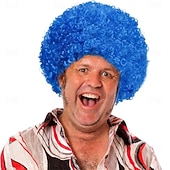 رخيصةأون باروكات الحفلات-باروكات أفريقية قصيرة منفوشة - شعر مستعار ديسكو هيبي مجعد للنساء والرجال لأزياء تنكرية لحفلات الهالوين، شعر مستعار لعيد القديس باتريك