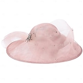 billige Partyhatter-hatter lin bowler / cloche hatt solhatt topp hatt bryllup cocktail elegant britisk med rhinestone tyll hodeplagg hodeplagg