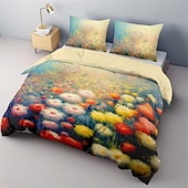 economico Set copripiumino-set copripiumino con motivo floreale dipinto a olio set consolatore morbido set di biancheria da letto in cotone di lusso in 3 pezzi decorazioni per la casa regalo di biancheria da letto crepuscolare