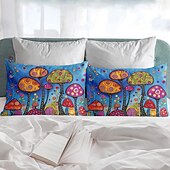 abordables Sábanas y funda de almohada-Juego de 2 fundas de almohada tamaño queen con diseño de setas, funda de edredón estampada, funda de almohada suave y transpirable, funda de almohada decorativa (20 x 30 pulgadas)