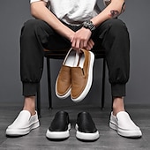 economico Scarpe Casual Slip-On-sneakers slip-on da uomo in pelle nera con suola bianca ammortizzata e design minimalista, mocassini casual per lavoro, viaggio e uso quotidiano