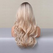 economico Parrucche da festa-Parrucche lunghe bionde con riflessi parrucche bionde ricce e ondulate per donne biondo miele misto biondo platino dall&#039;aspetto naturale per uso quotidiano cosplay feste e parrucche di Halloween