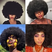 levne Párty paruky-afro paruky pro černé ženy 70. léta krátká černá afro paruka disco afro nafouklé paruky pro ženy výstřední kudrnatá paruka 10palcová přirozeně vypadající syntetická paruka denní párty cosplay