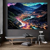 cheap Landscape Prints-Landscape Wall Art Canvas City Lights at Night Prints and Posters Pictures Decorative Fabric Painting For Living Room Pictures No Frame