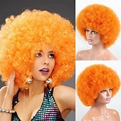 ieftine Peruci de petrecere-Perucă afro perucă afro din anii '70 pentru femei păr afro creț cu breton perucă scurtă afro crețată moale cu aspect natural pentru utilizare zilnică peruci de Halloween