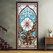 Недорогие Дверные чехлы-витражи цветочные дверные покрытия фреска декор дверной гобелен дверной занавес украшение фон дверной баннер съемный для входной двери в помещении и на открытом воздухе украшение для дома и комнаты