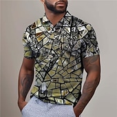 billige Geometrisk polo for menn-Herre Grafisk Golf skjorte Kortermet Poloskjorter Skjorter med krage Fritid Ferieklær Rave Wear Festantrekk Knapper 3D-utskrift Sommer Sølv Gul Rød