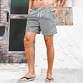 preiswerte Herren Badeshorts-Herren Boardshorts Badeshorts Bademode Ausgehen Wochenende Atmungsaktiv Schnelltrocknend Tasche Kordelzug Elastische Taille Gestreift Kurz Gymnastik Brautkleider schlicht Sportkleidung Himmelblau