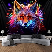 رخيصةأون Tapestries Blacklight-لوحة فنية جدارية معلقة على شكل نسيج أسود متوهج في الظلام، تفاعلي مع الأشعة فوق البنفسجية، حفلة متوهجة على شكل حيوان ثعلب مخدر ضبابي لغرفة المعيشة وغرفة النوم