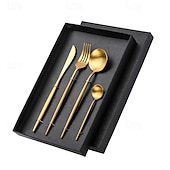 economico Serie Prima-set di posate in oro 4 pezzi set di posate in acciaio inossidabile 18/10 durevole servizio per matrimoni, casa, cucina, stoviglie, utensili, include cucchiaini, coltelli, forchette e cucchiai, set di