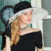 billige Partyhatter-hatter lin sinamay bowler / cloche hatt solhatt sinamay hatt bryllup teselskap elegant bryllup med fjær blomstret hodeplagg hodeplagg