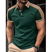 olcso Férfi klasszikus póló-Férfi Button Up Polos Golfing Hétköznapi Szabadság Hajtóka Rövid ujjú Divat Alap Színes Kollázs Hímzett Nyár Normál Bor Fekete Sötétkék Lóhere Világoskék Szürke Button Up Polos