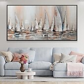 preiswerte Landschaftsgemälde-Handgefertigtes abstraktes großes Segelboot-Ölgemälde auf Leinwand, handgemaltes Acryl-Ozean-Meerblick-Gemälde mit Textur, nautische Kunstmalerei für die Wanddekoration im Wohnzimmer
