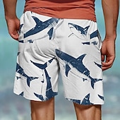 halpa Ocean Print-Miesten Hai meren elämää Uimashortsit Surffishortsit Uimahousut Keskivyötärö Loma Havaijilainen Lomakeskuksen tyyli Loma Pyhäpäivä Hiekkaranta Kurenauha verkkovuorella Joustava vyötärö Suunnittelija
