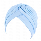 abordables Musulmán árabe-Sombreros turbantes suaves con nudo preanudado moda plisada gorro de quimioterapia diadema para dormir de color sólido naranja para mujeres Día de Reyes casual diario