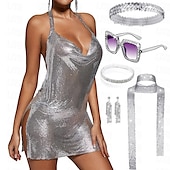 cheap Sexy Costumes-Metallic Sparkle Sexy Body Chain Mini Dress Disco Women&#039;s Carnival New Year Party / Evening Club Beach Adults&#039; Dress