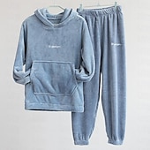 preiswerte Trainingsanzüge für Damen-Damen Basic Trainingsanzug Hosen-Sets Pullover Pyjamas Langarm Mit Kapuze Feste Farbe Valentinstag Casual Schwarz Blau Kamel Herbst Winter Regular Fit