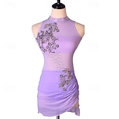 cheap Latin Dancewear-Dance Salsa Latin Dance Dress Rhinestone Pleats Embroidery Women&#039;s Performance Training Sleeveless High Spandex Tulle