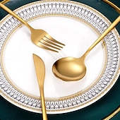 economico Serie Prima-set di posate in oro 4 pezzi set di posate in acciaio inossidabile 18/10 durevole servizio per matrimoni, casa, cucina, stoviglie, utensili, include cucchiaini, coltelli, forchette e cucchiai, set di