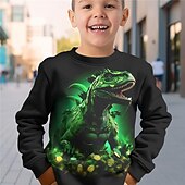 halpa Poikien 3D Eläimet-Pyhä Patrick Poikien 3D Dinosaurus College Pullover Pitkähihainen 3D-tulostus Kevät Syksy Muoti Katutyyli Tyylikäs Lapset 3-12 vuotta 4-12 vuotta Tiukka pyöreä kaula-aukko ulko- Kausaliteetti