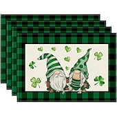 cheap Placemats &amp; Coasters &amp; Trivets-St. Patrick&#039;s Day Placemat, Clover Table Decoration, Non slip and Thermal Insulation Linen Mats Seasonal Spring Table Mats for Party Kitchen Dining Decoration