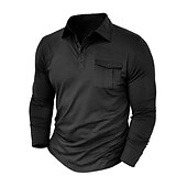 preiswerte Klassisches Poloshirt für Herren-Herren Poloshirt Polos mit Knöpfen Casual Sport Kargen Langarm Modisch Basic Glatt Taste Tasche Frühling &amp; Herbst Regular Fit Schwarz Weiß Armeegrün Rote Marineblau Dunkelgrün Poloshirt