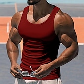 baratos Tops de ginásio-Homens Camiseta Malha Íntima Top de colete Camiseta Interior Sem Manga Decote Redondo Primavera Verão Tecido Moda Designer Básico Sexy Férias Rua Para Noite Preto Branco Vermelho Top Tee para Homens