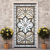 Недорогие Дверные чехлы-витражи цветочные дверные покрытия фреска декор дверной гобелен дверной занавес украшение фон дверной баннер съемный для входной двери в помещении и на открытом воздухе украшение для дома и комнаты