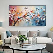 cheap Floral/Botanical Paintings-Handmade Original Cherry flower Oil Painting On Canvas Wall Art Decor Abstract Landscape Painting for Home Decor With Stretched Frame/Without Inner Frame Painting