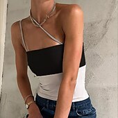 preiswerte Tank-Shirts &amp; kurze Jäckchen für Damen-Damen Trägertop Tanktop Ärmellos Ärmellos Reguläre Tops Ein Schulter Leger Urlaub Unabhängigkeitstag Schwarz Weiß Khaki Frühling  Sommer