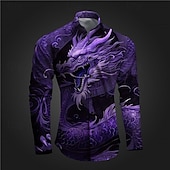 abordables Motif Animal-Homme Dragon Chemise Chemise boutonnée manche longue Abstrait Sous-culturel Usage quotidien Sortie Printemps Col rabattu Imprimer Bouton bas Jaune Rouge Bleu Violet