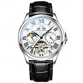 cheap Mechanical Watches-New Olevs Brand Men&#039;S Business Stainless Steel Band Watch Moon Phase Double Calendar 24-Hour Indication Automatic Mechanical Watch Simple Leisure Sports Men&#039;S Wristwatch
