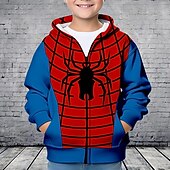 cheap Boy&#039;s 3D Animals-Boys 3D Spider Hoodie Coat Outerwear Long Sleeve Fall Winter Active Streetwear Cool Kids 3-12 Years Zip Street Daily Regular Fit