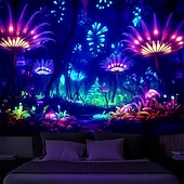 olcso Feketeművilágítás-blacklight gobelin UV reaktív világít a sötétben ragyogás buli hátborzongató virágok trippy ködös természet táj függő gobelin fali művészeti falfestmény nappali hálószobába