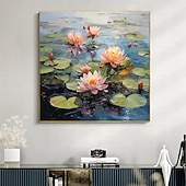 Недорогие Картины с цветочными мотивами-Оригинальная картина маслом с цветком лотоса ручной работы на холсте, настенный художественный декор, минималистское озеро для домашнего декора с натянутой рамкой/без внутренней рамы, картина