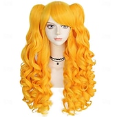 baratos Perucas Históricas-Peruca Longa Cacheada Azul com Rabo de Cavalo Peruca Azul Claro com 2 Rabos de Cavalo Peruca Lolita Azul com Franja para Mulheres Peruca Anime Peluca Azul para Fantasia Carnaval Halloween