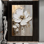 preiswerte Blumen-/Botanische Gemälde-Handgemaltes großes Blumentexturgemälde, 3D-Texturgemälde, abstraktes Goldblumengemälde, originales goldenes Wandkunst-Blumengemälde für Wohnzimmer, Heimdekoration, gespannter Rahmen, fertig zum