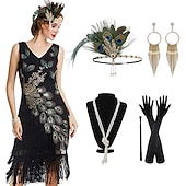 cheap Outfits-Retro Vintage Roaring 20s 1920s Flapper Dress Dress Outfits Necklace / Earrings The Great Gatsby Wedding Guest Sequins Tassel Fringe Women&#039;s Party / Evening Masquerade Wedding Reception Adults&#039; Dress