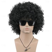 tanie Peruki historyczne-Dorosła Uniseks 60s 70s 80s Krótkie Złote Kręcone Afro Syntetyczna Disco Rocker Hipisi Włosy Kalifornijski Karnawał Cosplay Anime Kostium Peruki Halloween