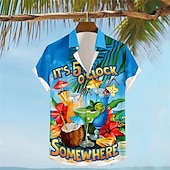 cheap Food &amp; Drinks-Men&#039;s Letter Parrot Drink Shirt Summer Hawaiian Shirt Aloha Shirt Short Sleeve Shirt Turndown Vacation Hawaiian Resort Style Outdoor Vacation Hawaiian Blue Sky Blue Purple S M L