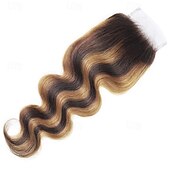 baratos 3 conjuntos com fecho-P4/27 destaque onda corporal cabelo humano 3 pacotes com fecho de renda cabelo humano remy