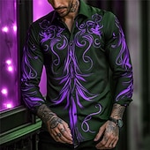 preiswerte 3D-Muster-Herren Totem Knopfhemd Bedruckte Hemden Langarm Subkulturell Urlaub Party Strasse Frühling Sommer Umlegekragen Bedruckt Button-Down Rote Purpur Orange