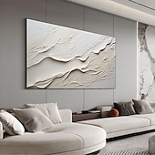 cheap Landscape Paintings-Hand painted Textured White Abstract Sandy Beach Oil Painting on Canvas handmade Original Blue Ocean Painting Custom Art Decor for Living room Wall Decor Wall Art